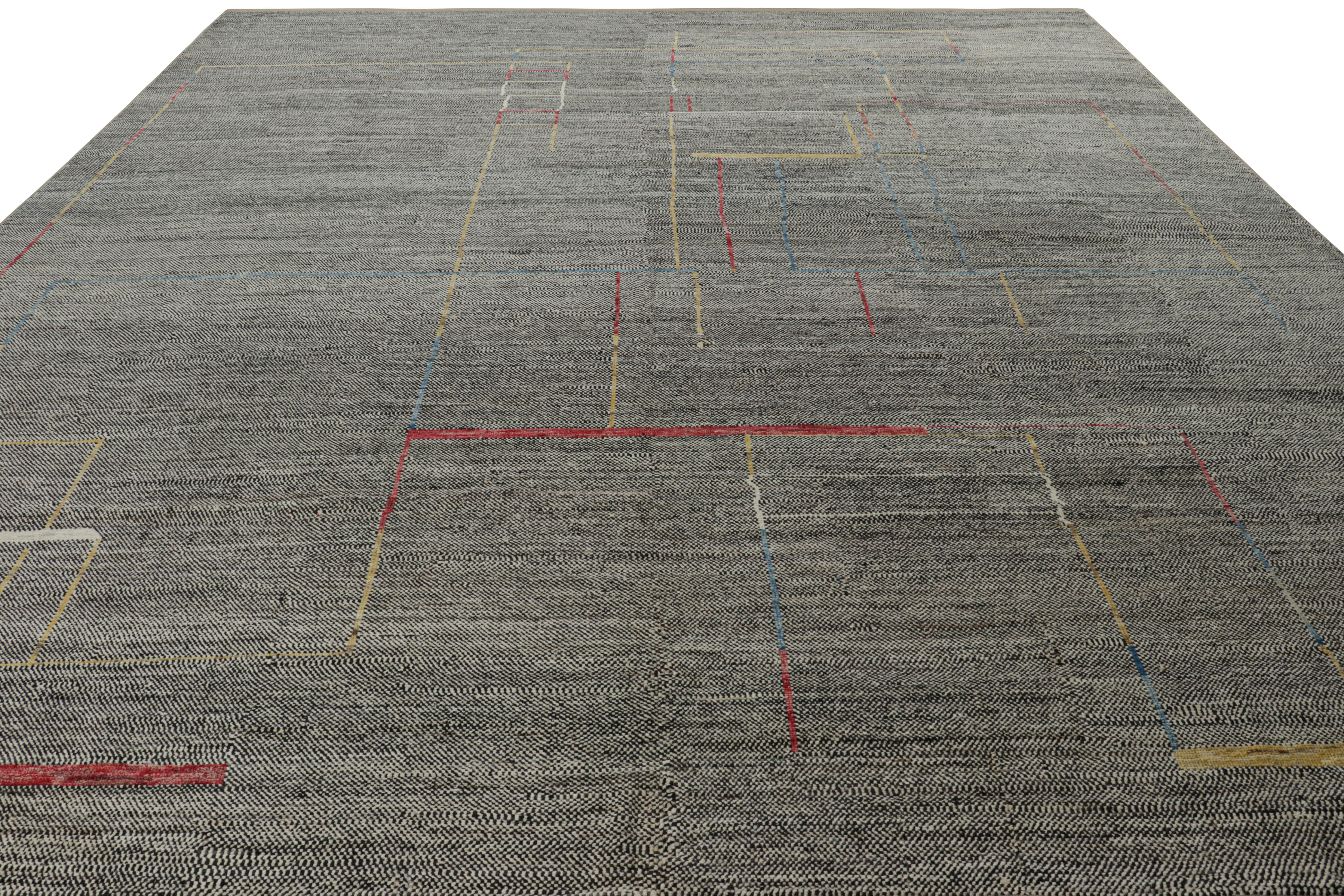 Afghan Rug and Kilim’s Oversized Kilim in Black and White with Geometric Patterns For Sale