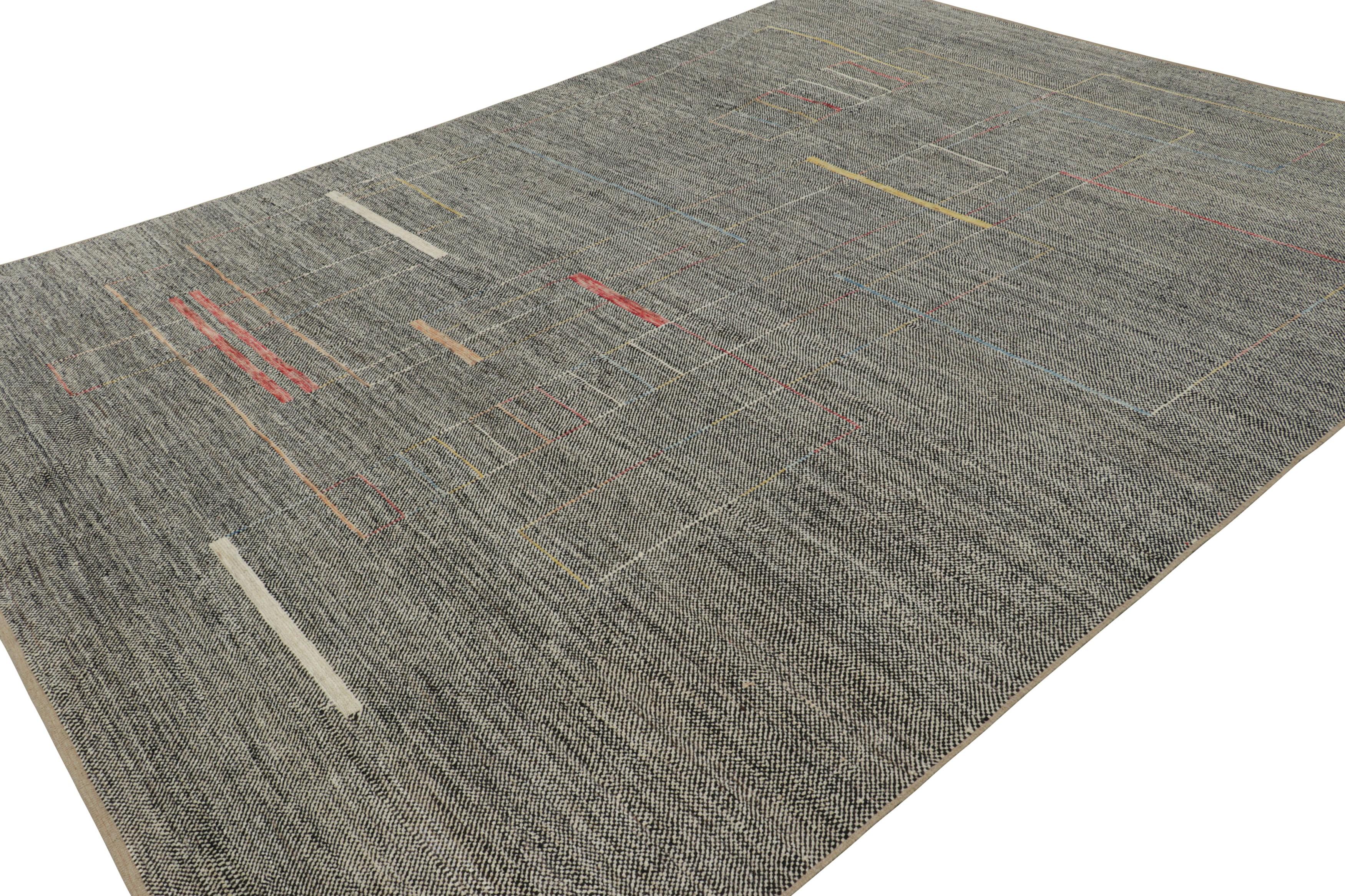 Hand-Woven Rug & Kilim’s Modern Rug, Black and White with Minimalist Geometric Patterns For Sale