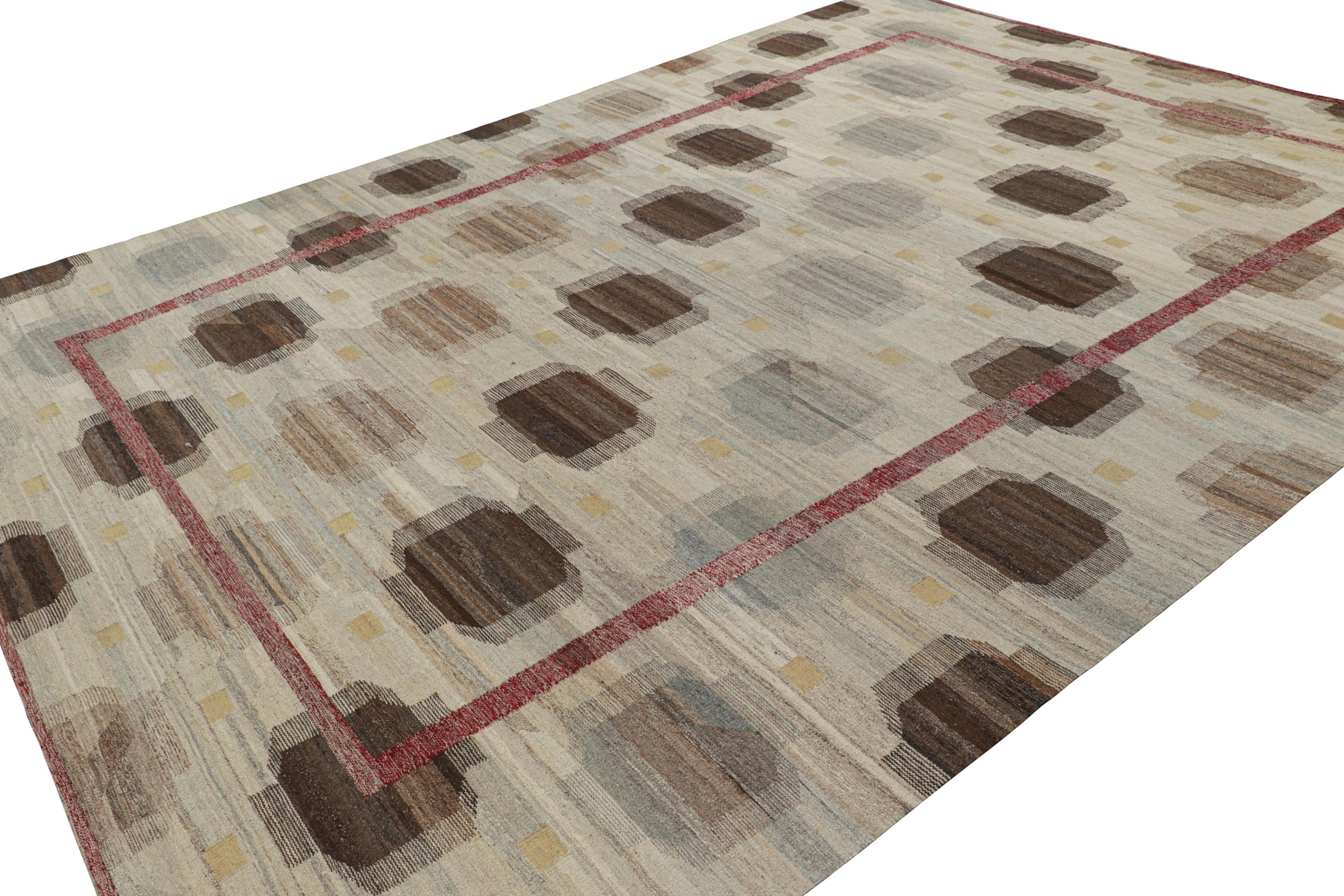 Afghan Rug & Kilim’s Scandinavian Rug in Beige-Cream with Geometric Pattern For Sale