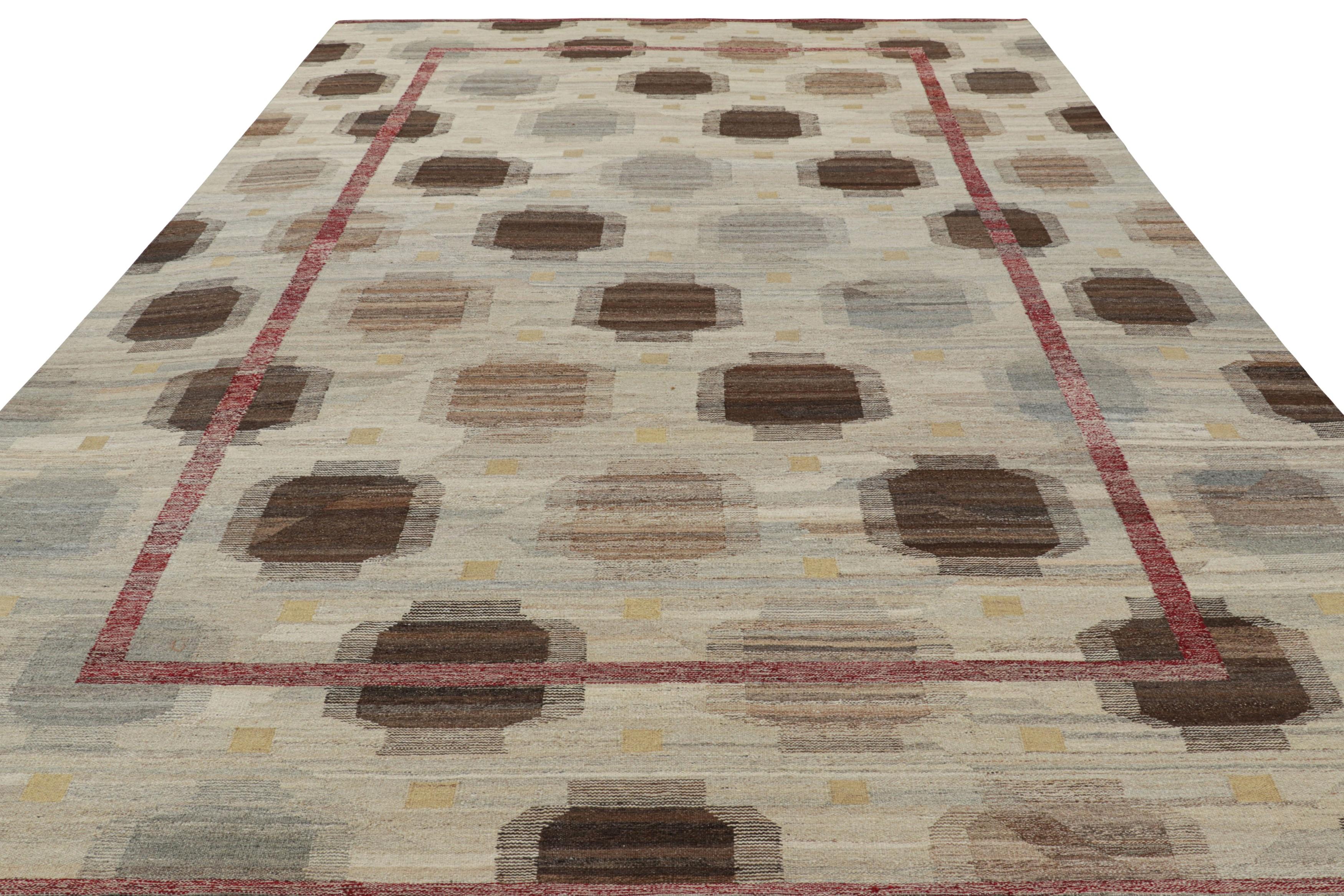 Hand-Woven Rug & Kilim’s Scandinavian Rug in Beige-Cream with Geometric Pattern For Sale