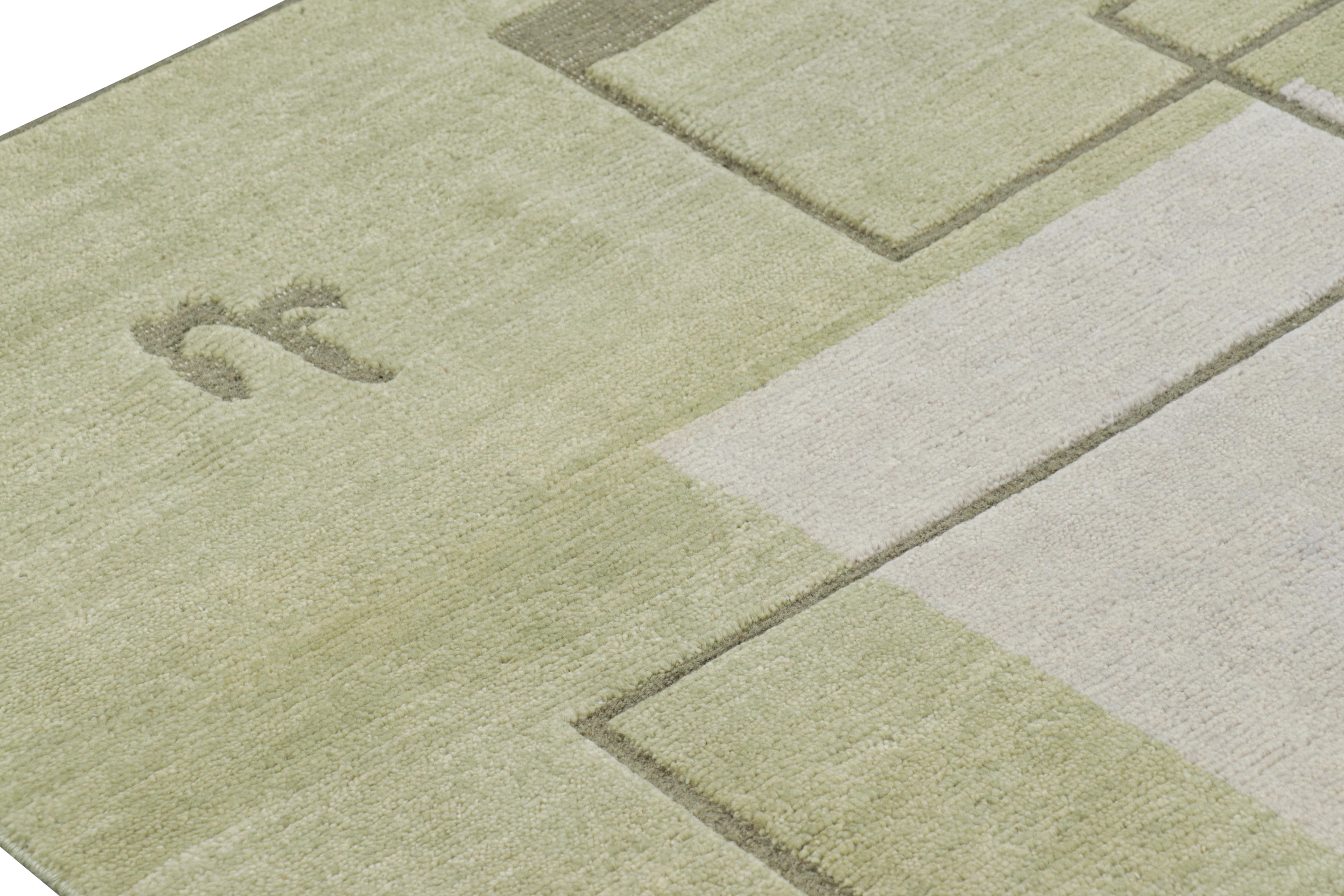 Modern Rug & Kilim’s Scandinavian Style Rug in Green with High-Low Geometric Patterns For Sale