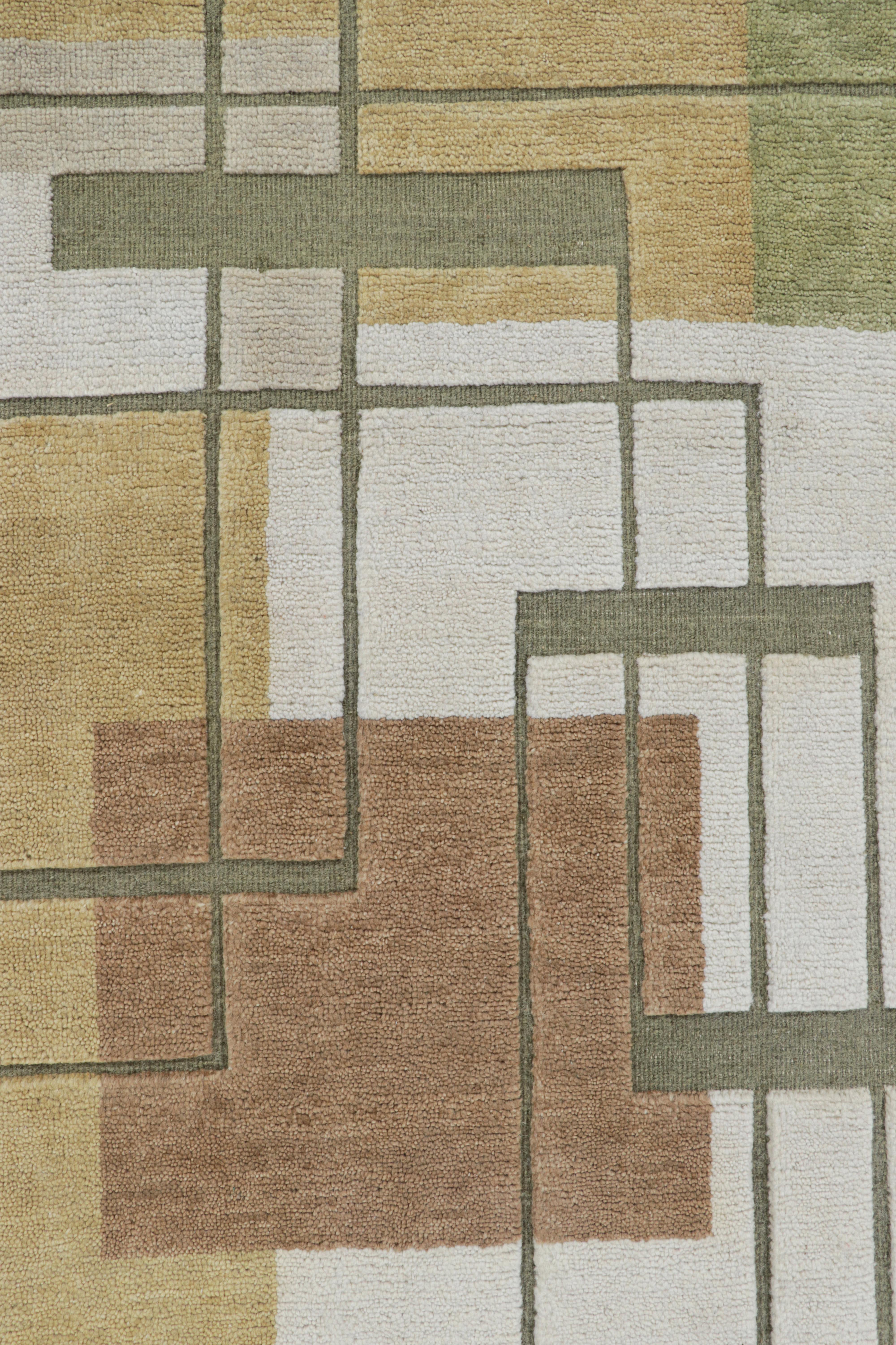 Rug & Kilim’s Scandinavian Style Rug in Green with High-Low Geometric Patterns In New Condition For Sale In Long Island City, NY
