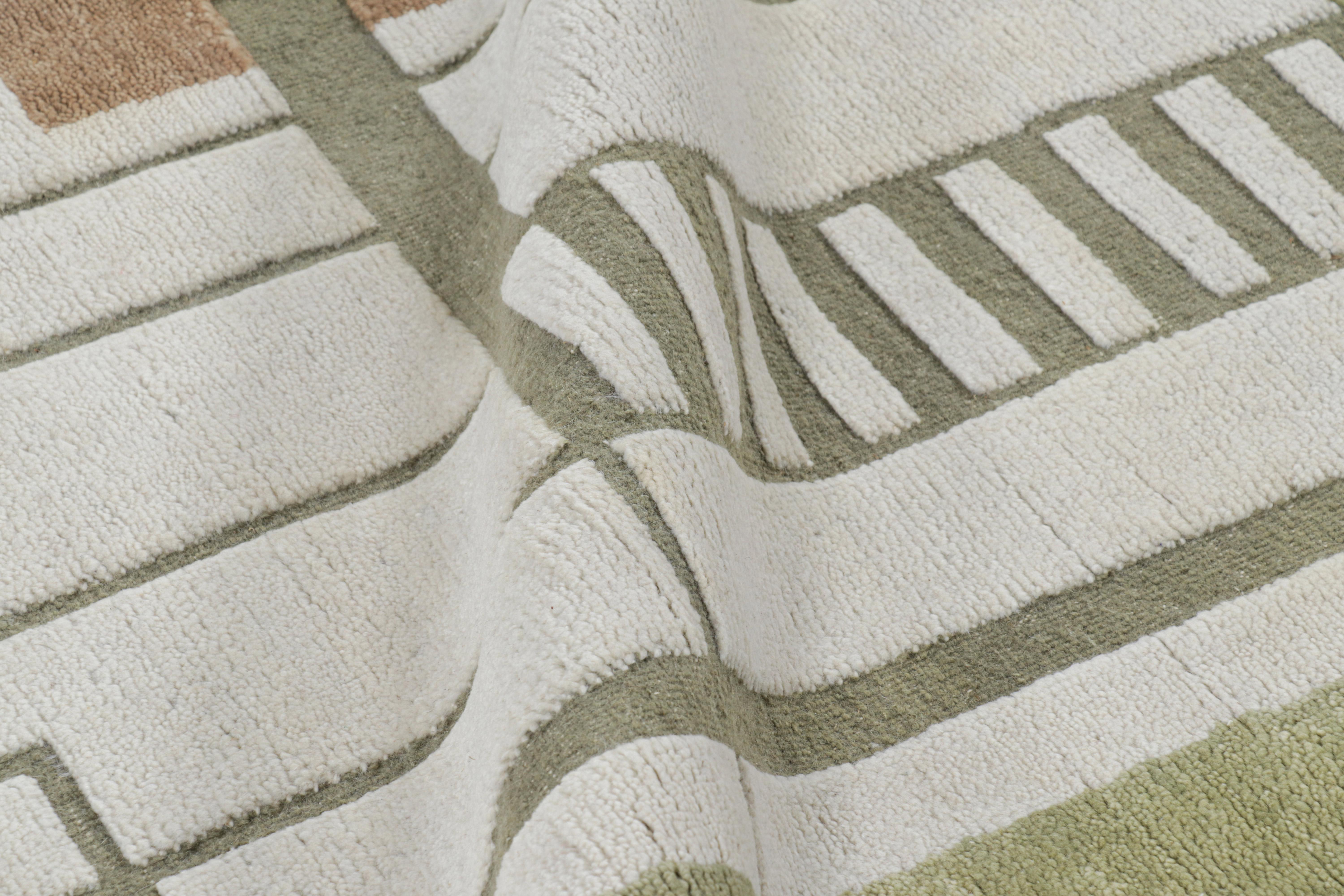 Contemporary Rug & Kilim’s Scandinavian Style Rug in Green with High-Low Geometric Patterns For Sale