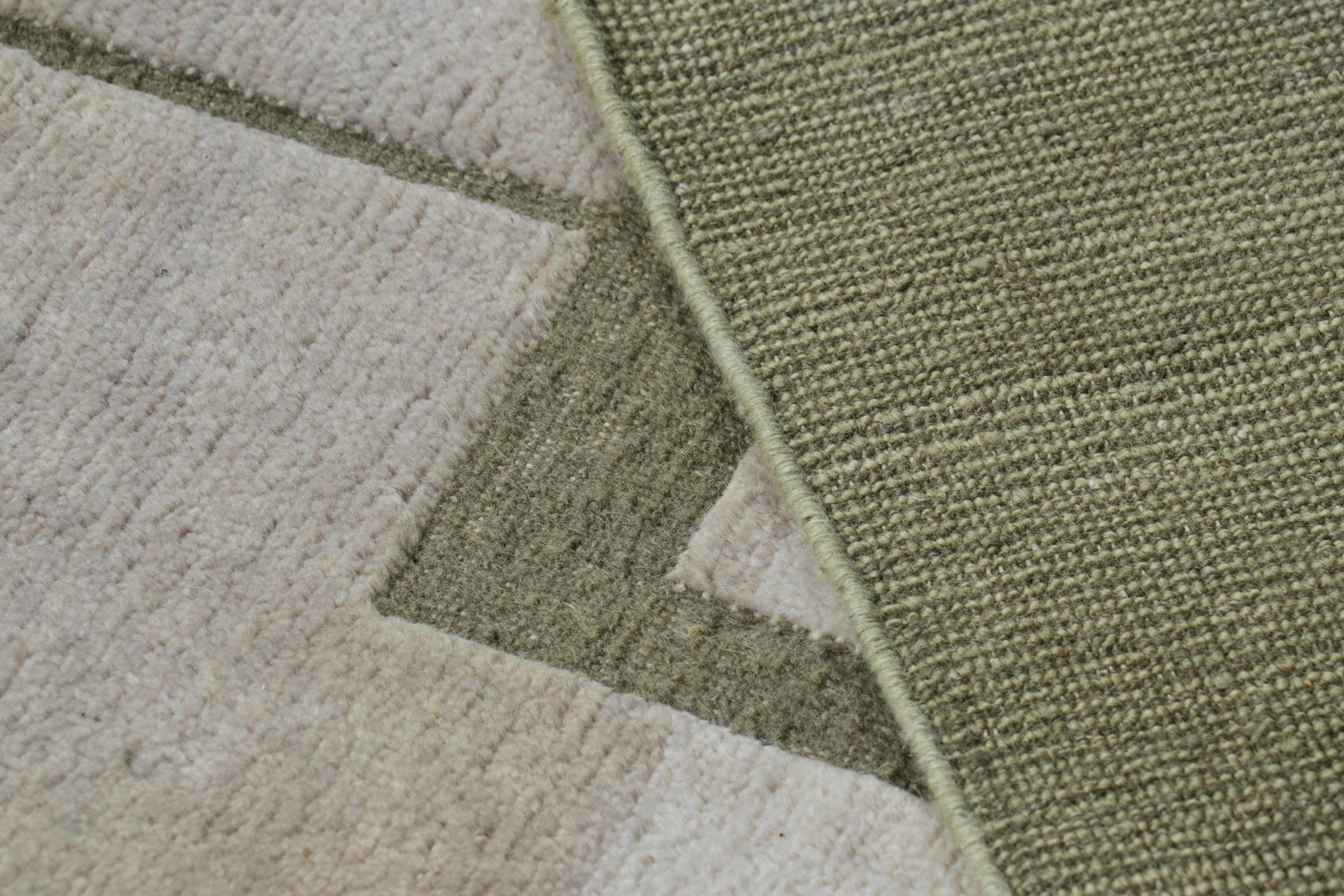 Wool Rug & Kilim’s Scandinavian Style Rug in Green with High-Low Geometric Patterns For Sale