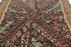 Rug and Kilim’s Suzani Style Rug with Red, Green and Blue Geometric Patterns