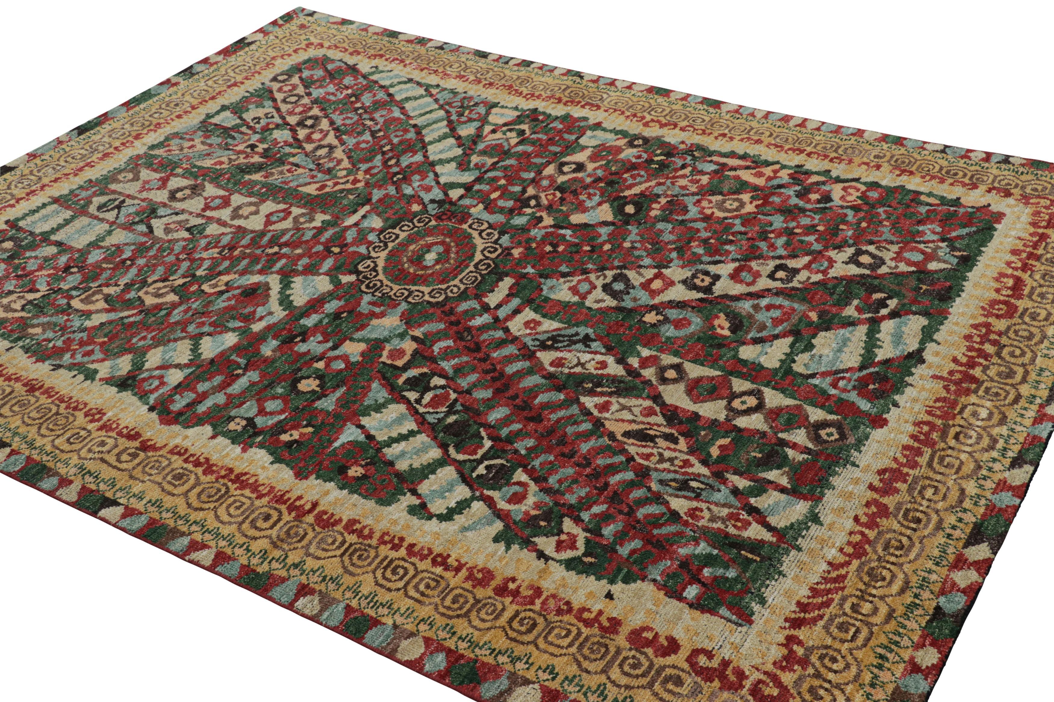 Hand-Knotted Rug and Kilim’s Suzani Style Rug with Red, Green and Blue Geometric Patterns For Sale