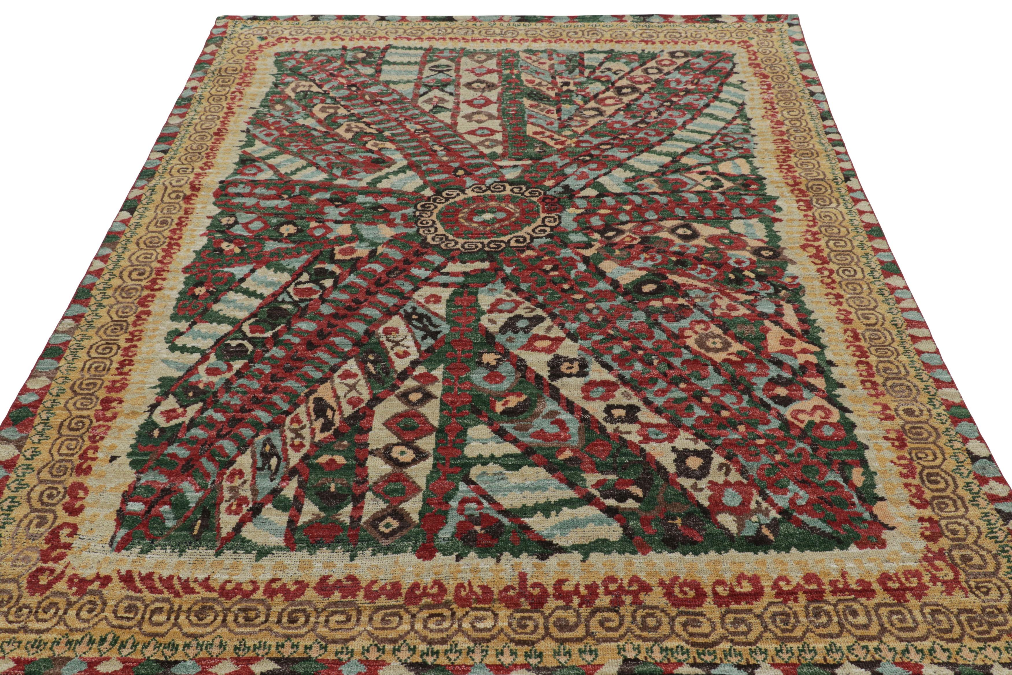 Rug and Kilim’s Suzani Style Rug with Red, Green and Blue Geometric Patterns In New Condition For Sale In Long Island City, NY