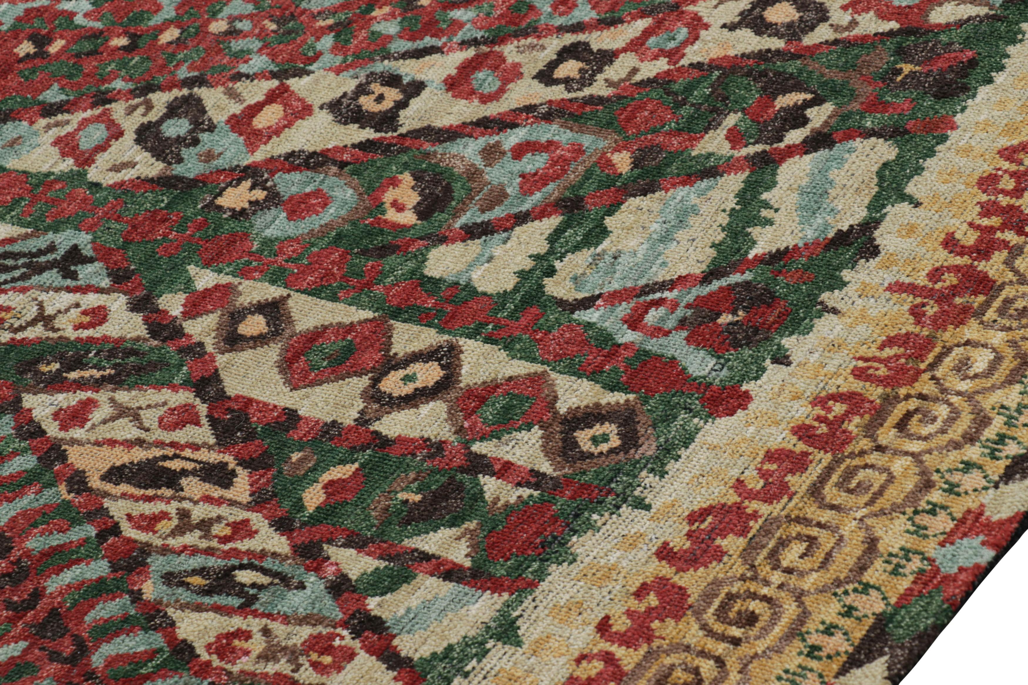 Contemporary Rug and Kilim’s Suzani Style Rug with Red, Green and Blue Geometric Patterns For Sale