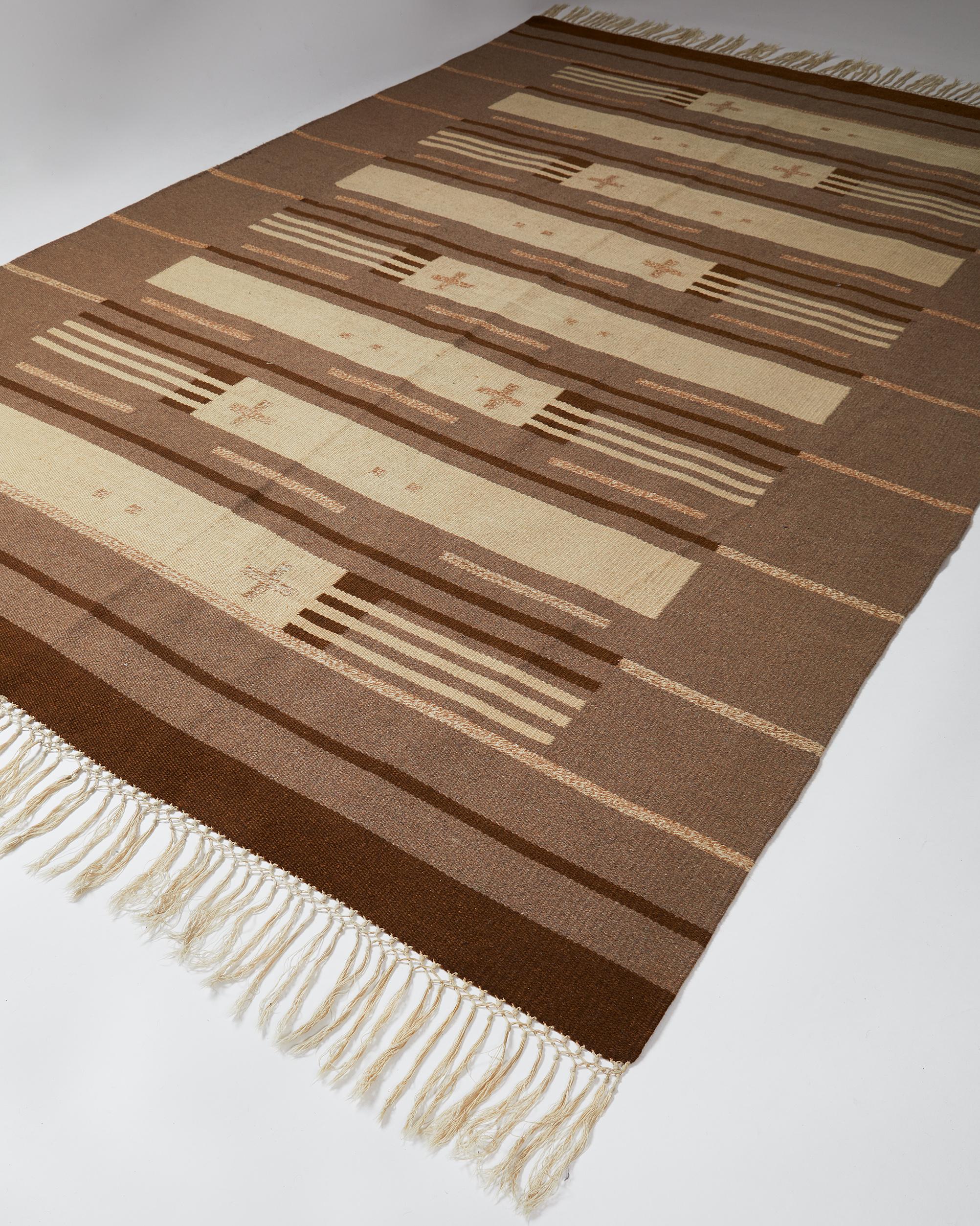 Finnischer Wollteppich aus den 1930er Jahren - Flachgewebe-Design mit Art-Déco-Einfluss im Zustand „Gut“ im Angebot in Stockholm, SE