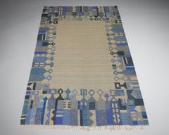 Vintage Blue Wool Rug by Gammelstads Handväveri, Sweden, 1950s
