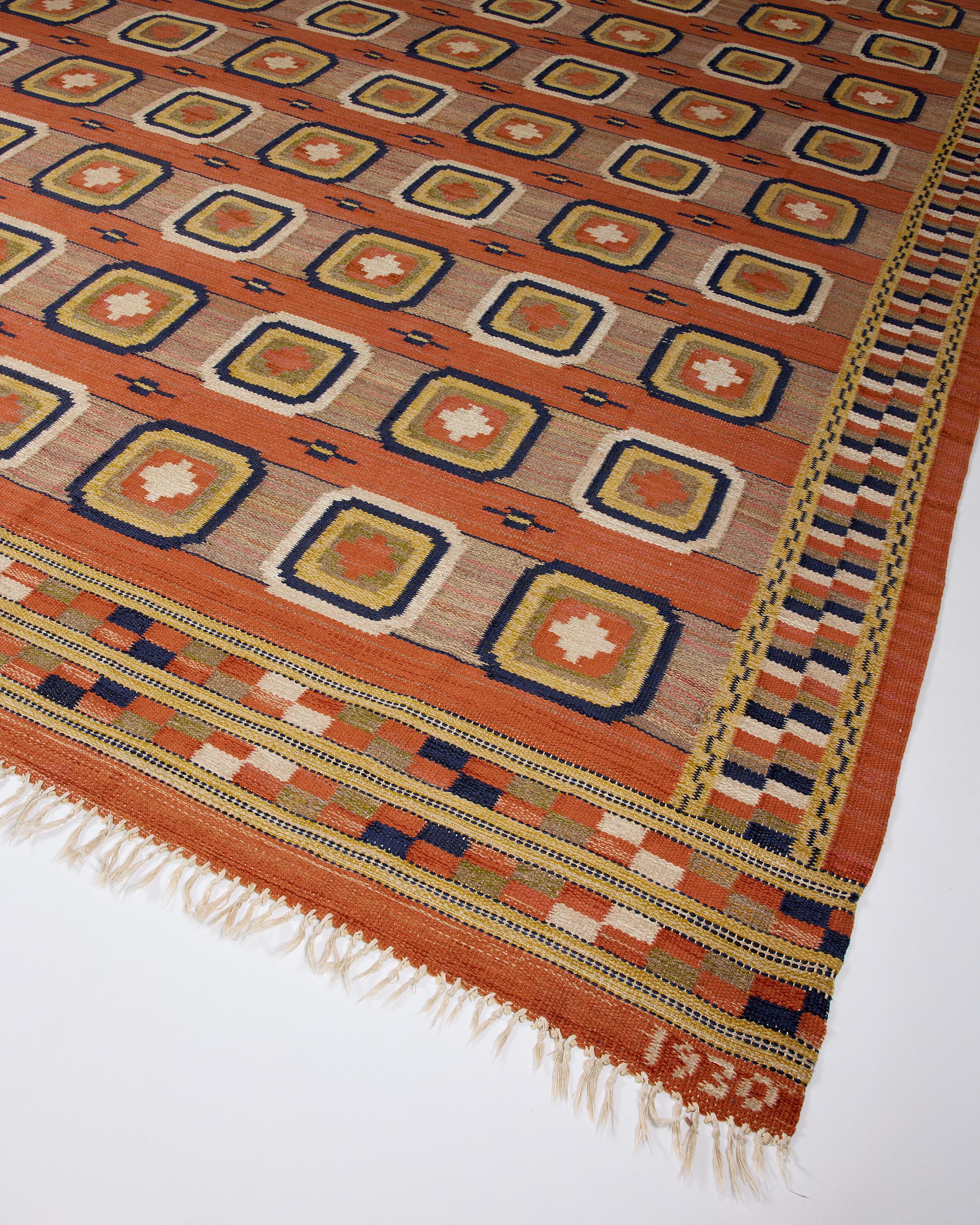 Mid-20th Century Rectangular orange Swedish rug from the 1930 For Sale