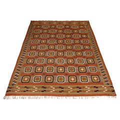 Rectangular orange Swedish rug from the 1930