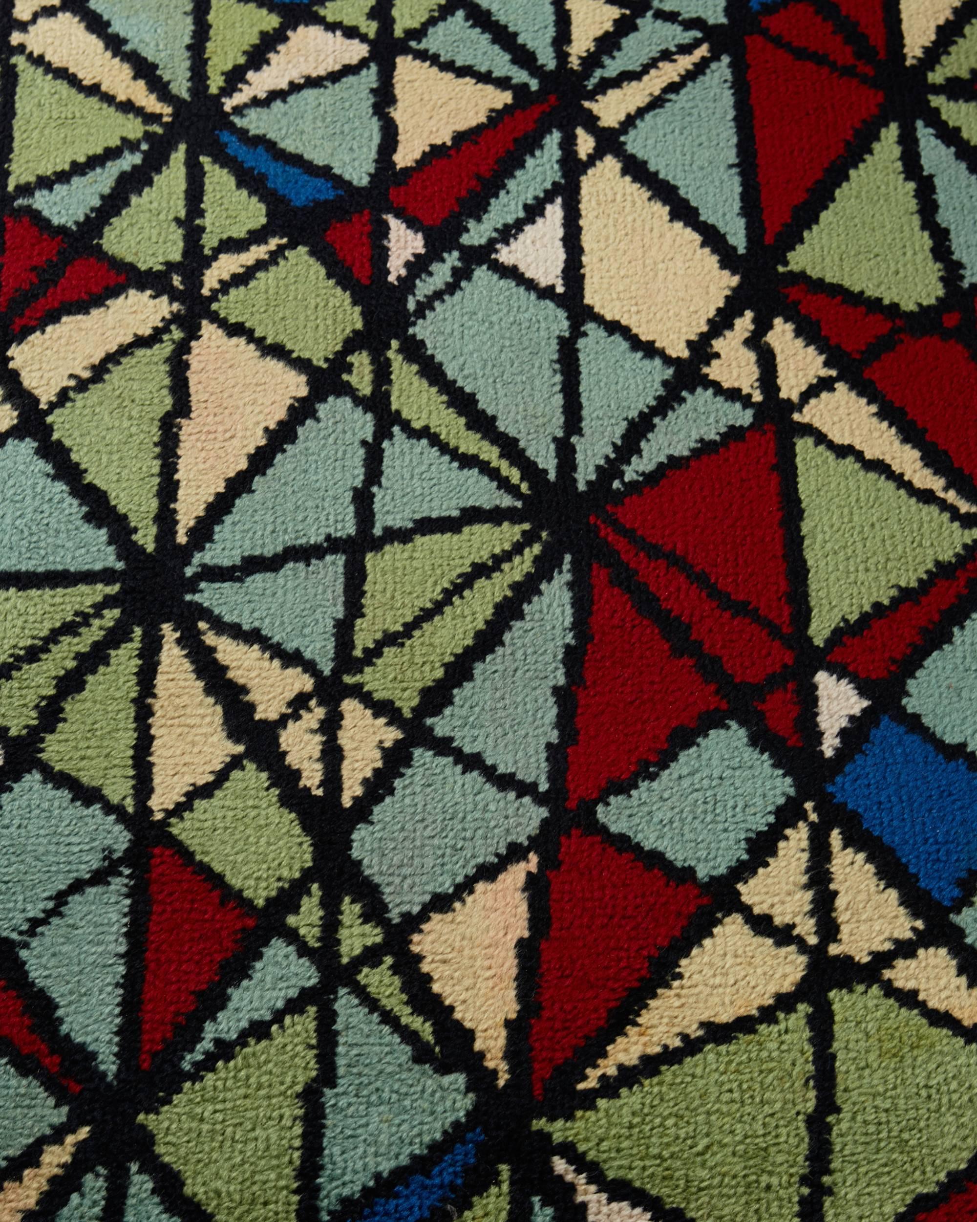 Hand-Woven Rug, Anonymous, Hand Woven Wool, Pile Technique, Sweden, 1950s For Sale