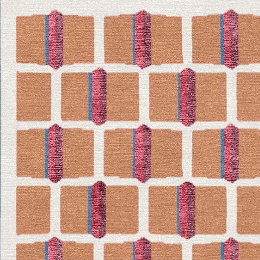 Modern Tapis Rouge Bauhaus Fiore Rug red brown Patterned Wool Silk Rug, In Stock For Sale