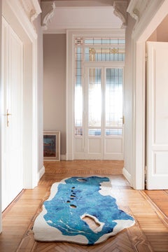 Rug Blue Bright Irregular shape unusual Hand-Knotted - Magnetic Soil small