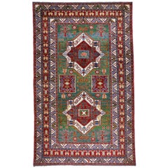 Rug - Carpet - Hand Knotted Wool Green and Red Chanabad - 221 x 351 cm