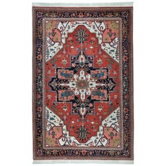 Rug - Carpet - Heriz Wool Hand Knotted in Red White and Beige 197 x 302 cm
