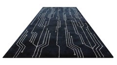 Handmade Rug Carpet Rectangular Anthracite Wool Silk Nepal Contemporary Design