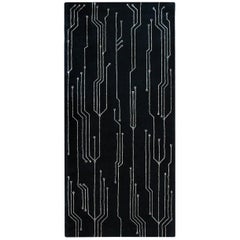 Handmade Rug Carpet Rectangular Anthracite Wool Silk Nepal Contemporary Design