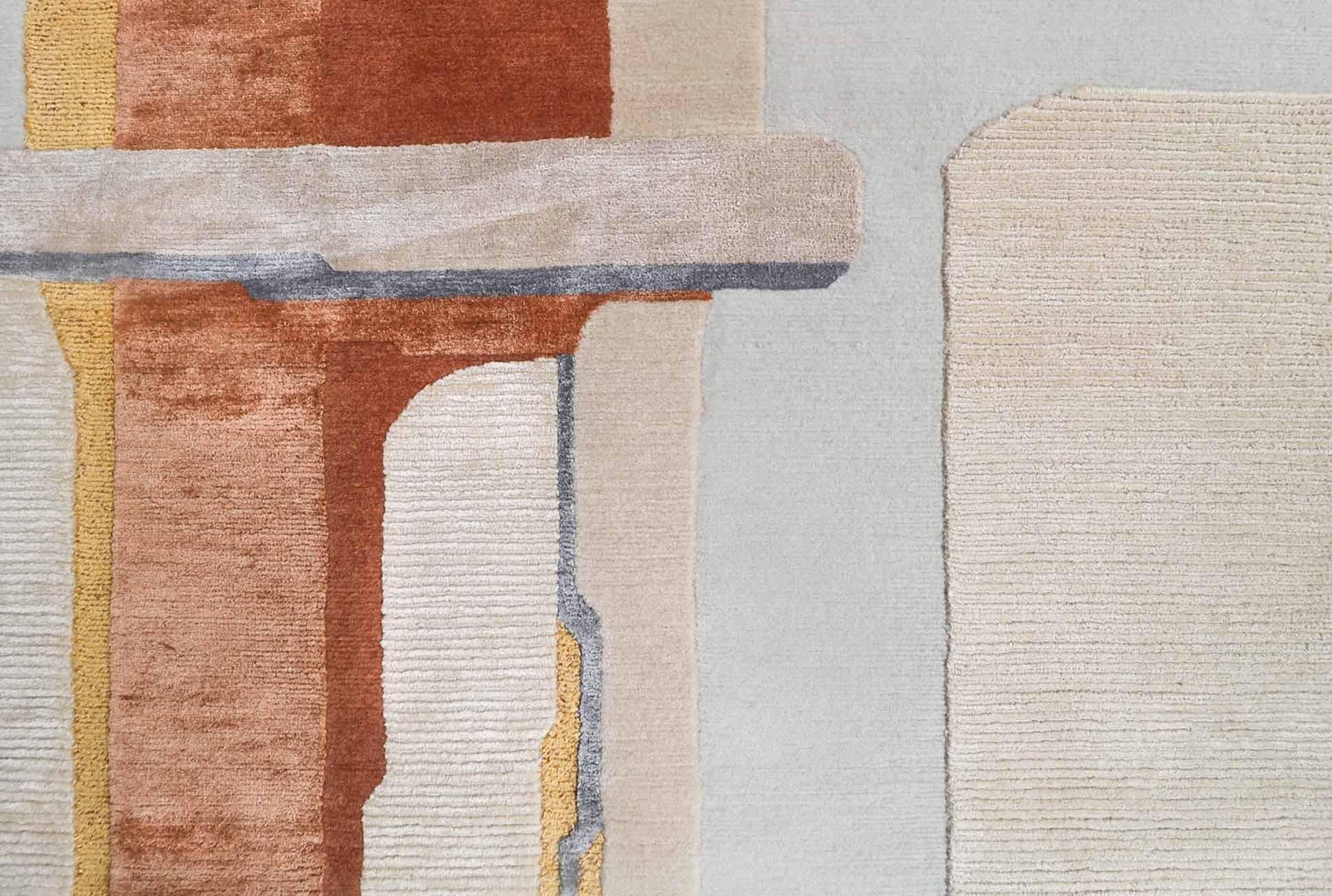 Rug Composition V Beige Patterned Hand Knotted Wool Silk 300x460 In New Condition For Sale In Seattle, WA
