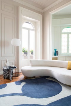 Rug Contemporary Italian Blue White for Living Room, Barcelona Royal Blue Large