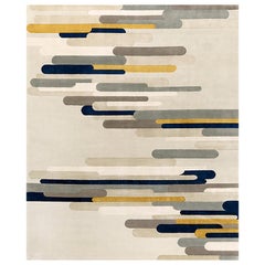 Rug Contemporary Sustainable White Hand Knotted Wool Silk, Rue Cler, in Stock