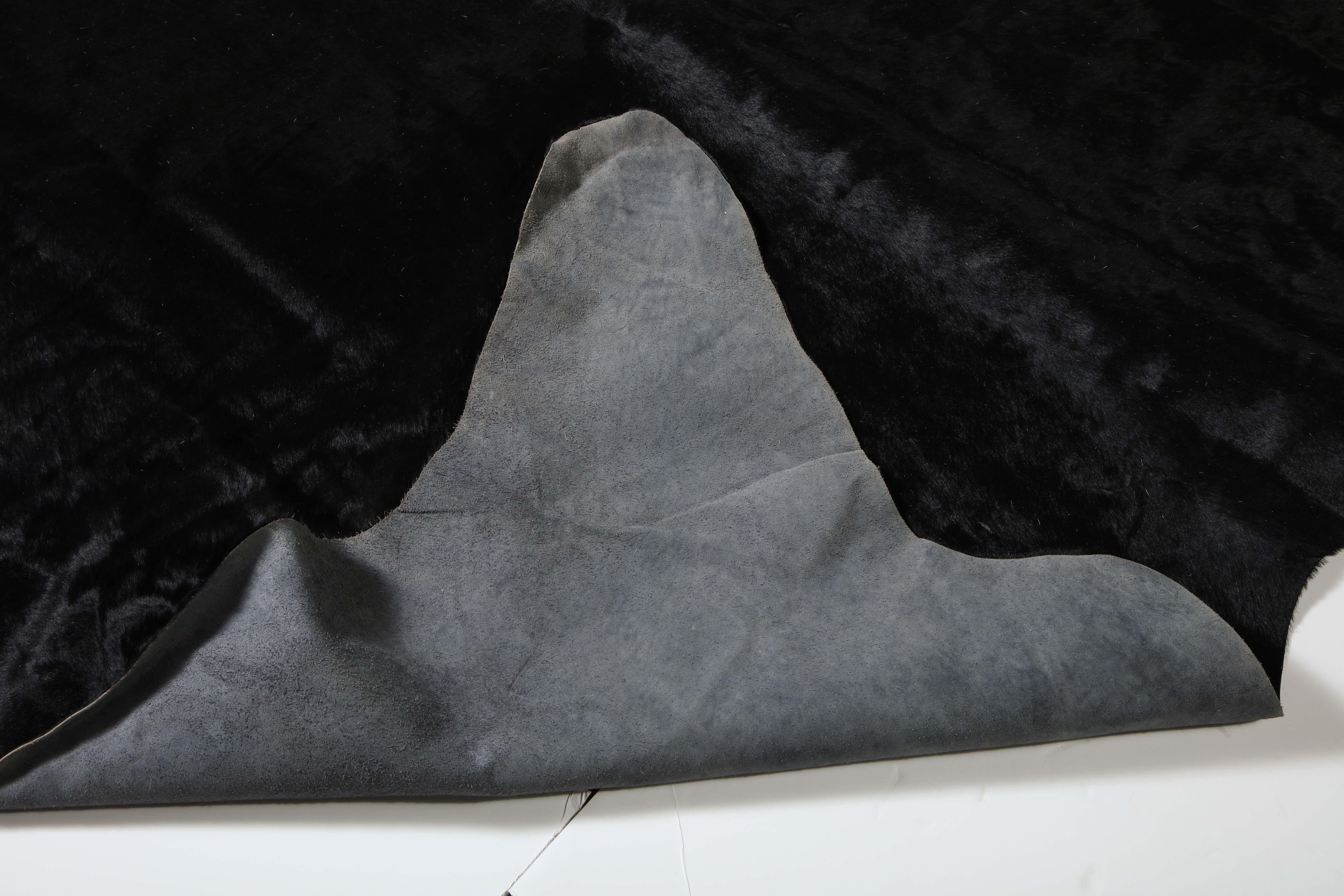 Rug, Cow Hide, Jet Black, Vintage In Good Condition In New York, NY
