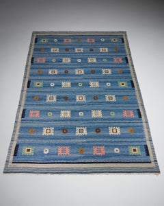 Rug Designed by Carl Dangel, Rölakan Flatweave Technique, Sweden, 1950s