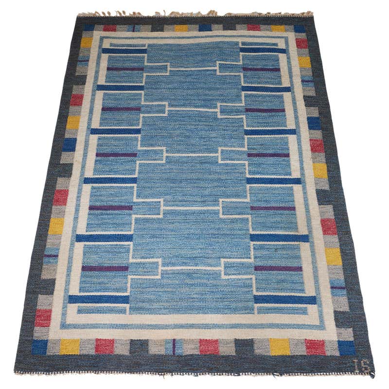 1950 Wool Rug Midcentury Design Rare Geometric Carpet/Rug, 1950s For Sale at 1stDibs