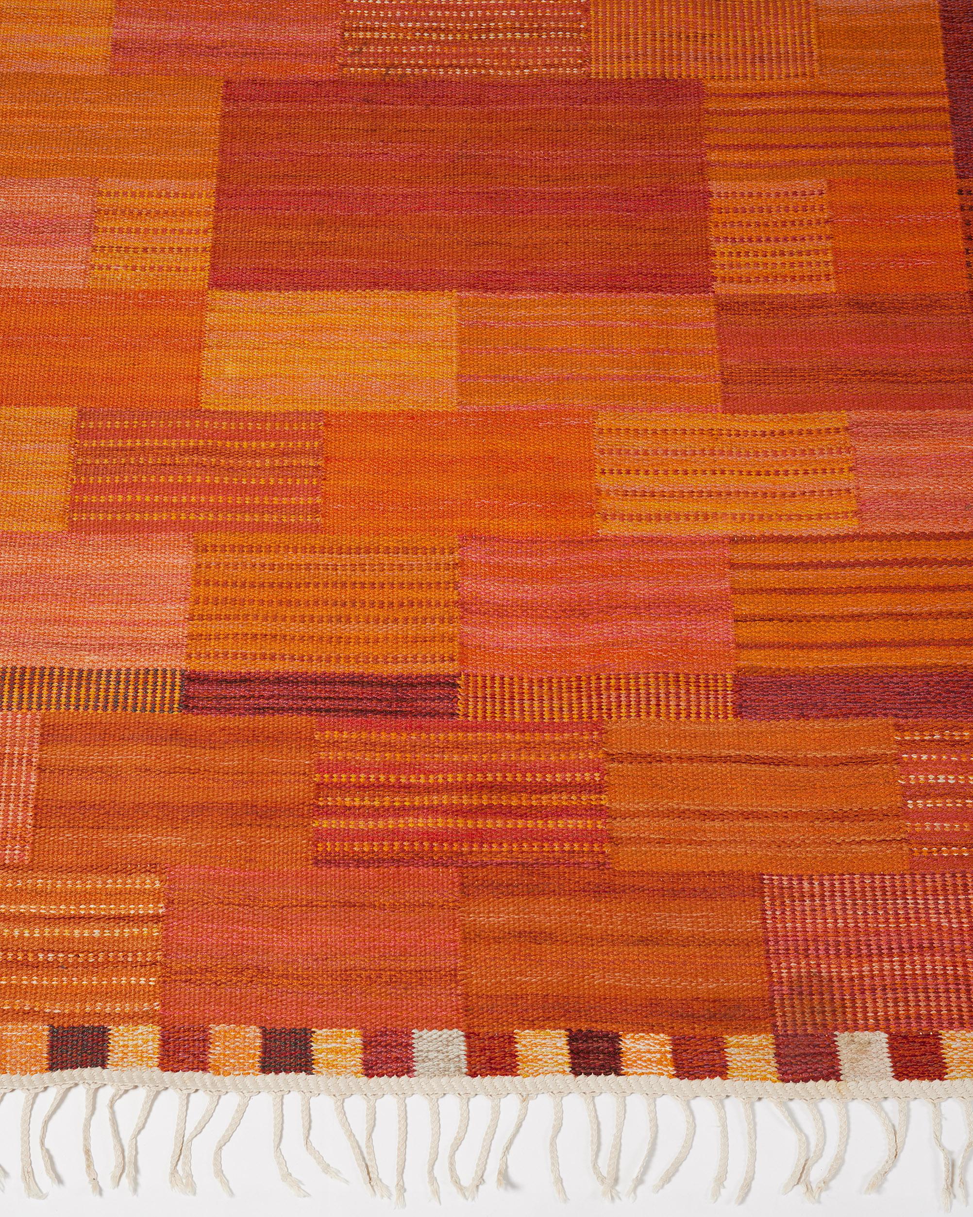 Mid-Century Modern Rug ‘Façade, Orange, Red’ Designed by Marianne Richter for MMF, Sweden, 1950s For Sale