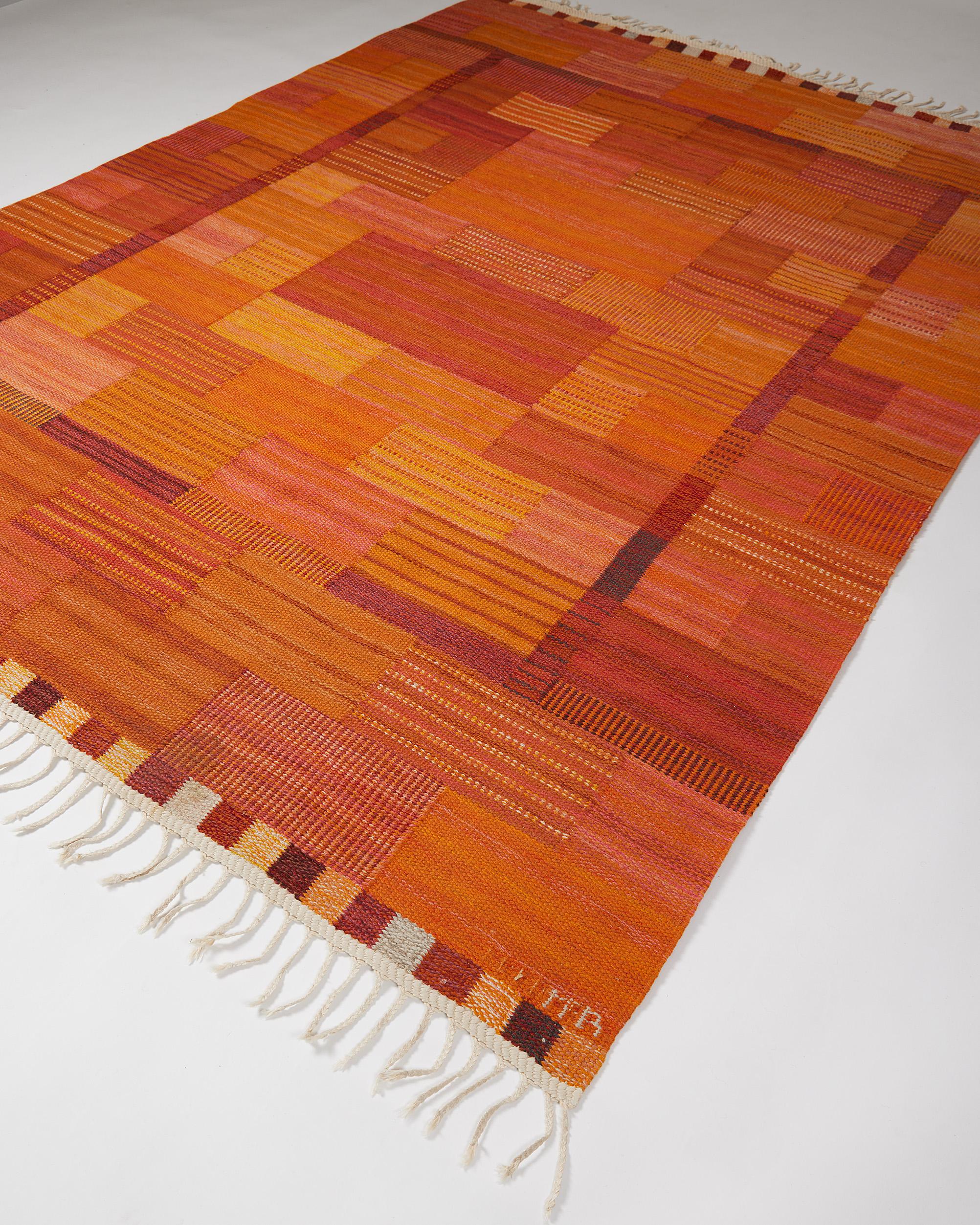 Mid-Century Modern Rug ‘Façade, Orange, Red’ Designed by Marianne Richter for MMF, Sweden, 1950s For Sale