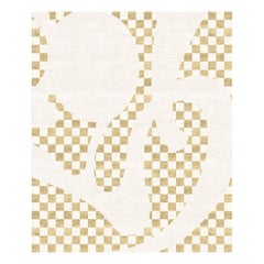 Rug Graphic Beige White Living Room Wool Silk, Barcelona Chequers Medium
