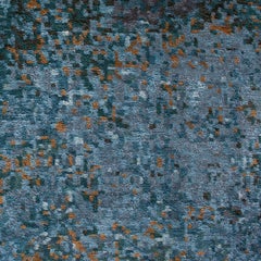 Rug Green Blue Italian Hand Knotted Wool Silk, Napoli Smeraldo