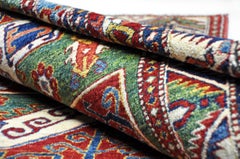 Rug - Carpet - Hand Knotted Wool Green and Red Chanabad - 221 x 351 cm