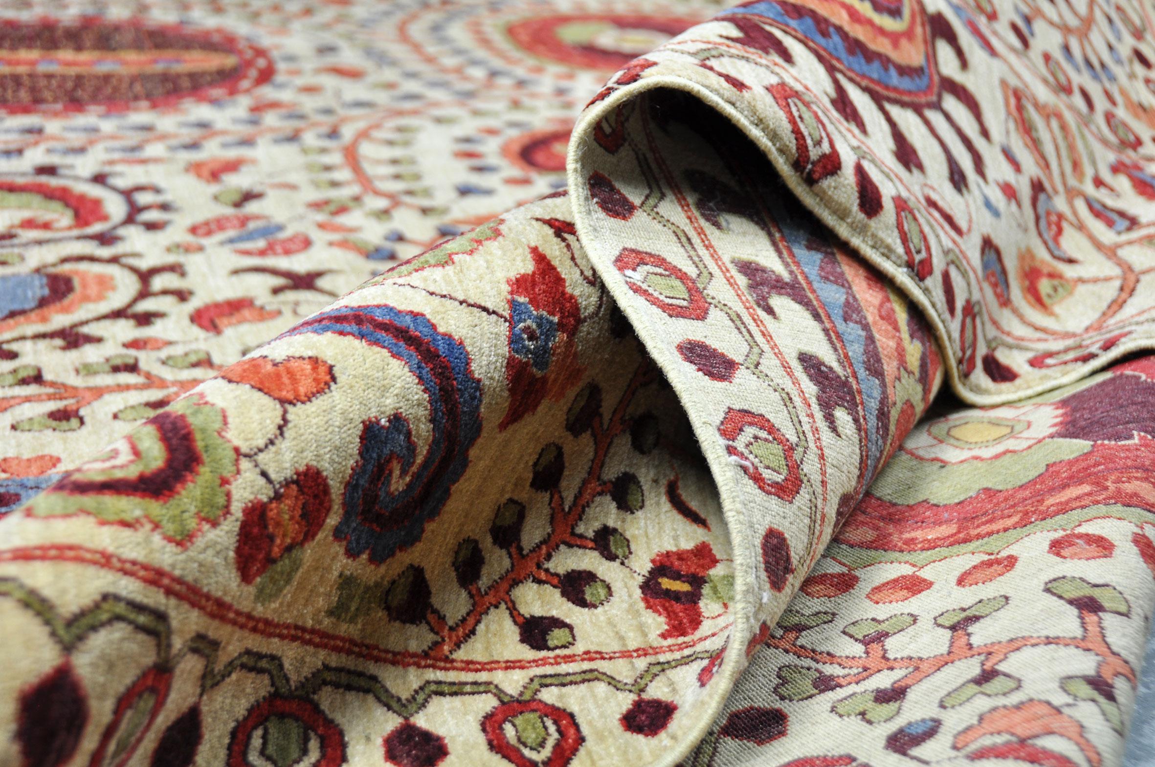 Afghan Rug - Carpet - Hand Knotted Wool in Red and Brown Jugendstil Tabriz 274 x 388 cm For Sale