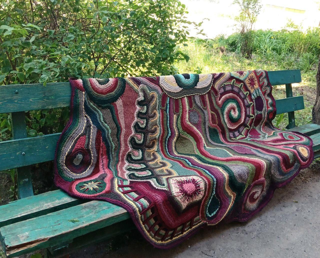 Arte popolare Tappeto fatto a mano Psychedelic Eye Abstract Boho Art Carpet 220×190 cm in vendita
