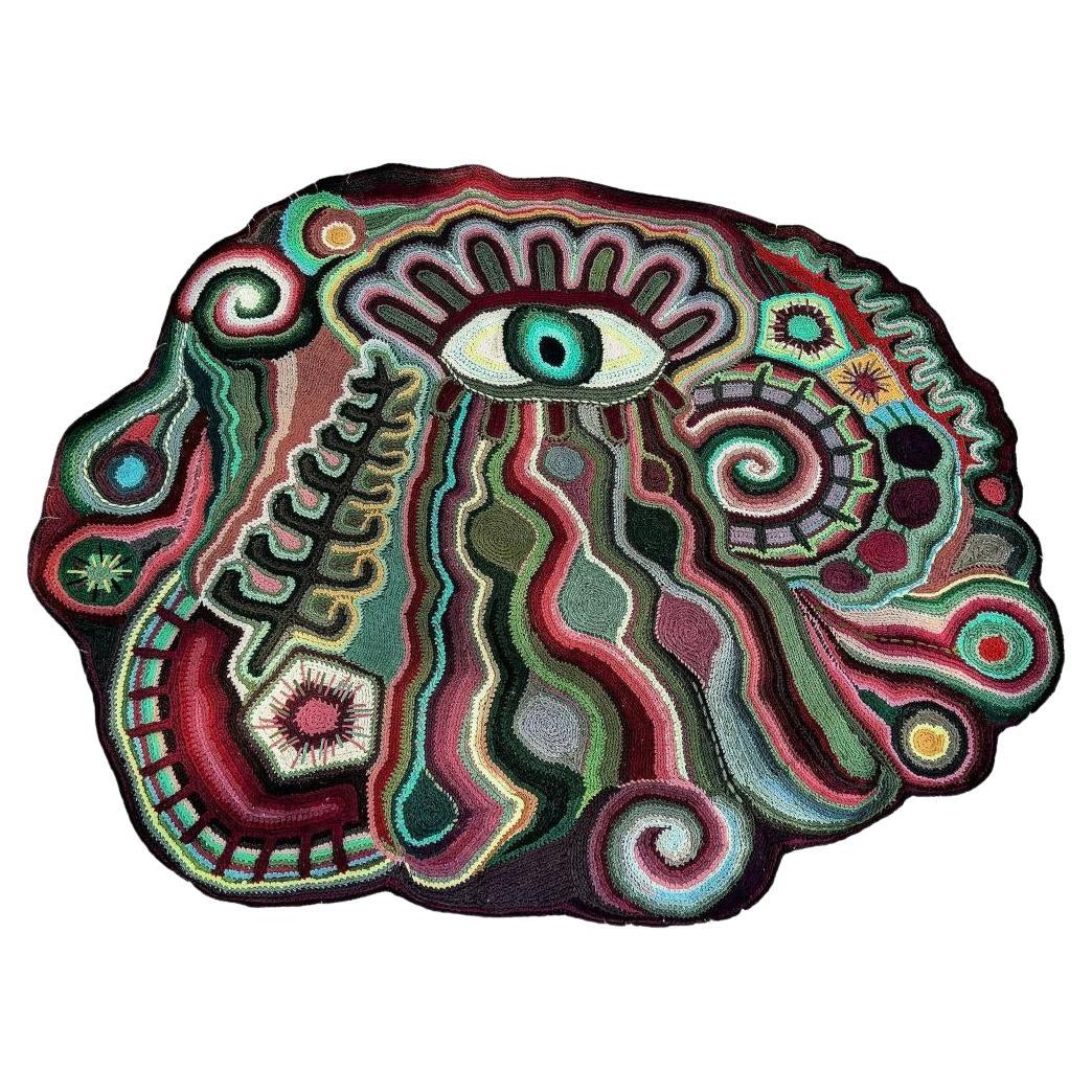 Rug Handmade Psychedelic Eye Abstract Boho Art Carpet 220×190 cm