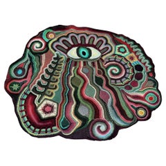 Rug Handmade Psychedelic Eye Abstract Boho Art Carpet 220×190 cm