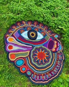 Rug Handmade Psychedelic Starry Eye Abstract Boho Art Carpet 220×190 cm