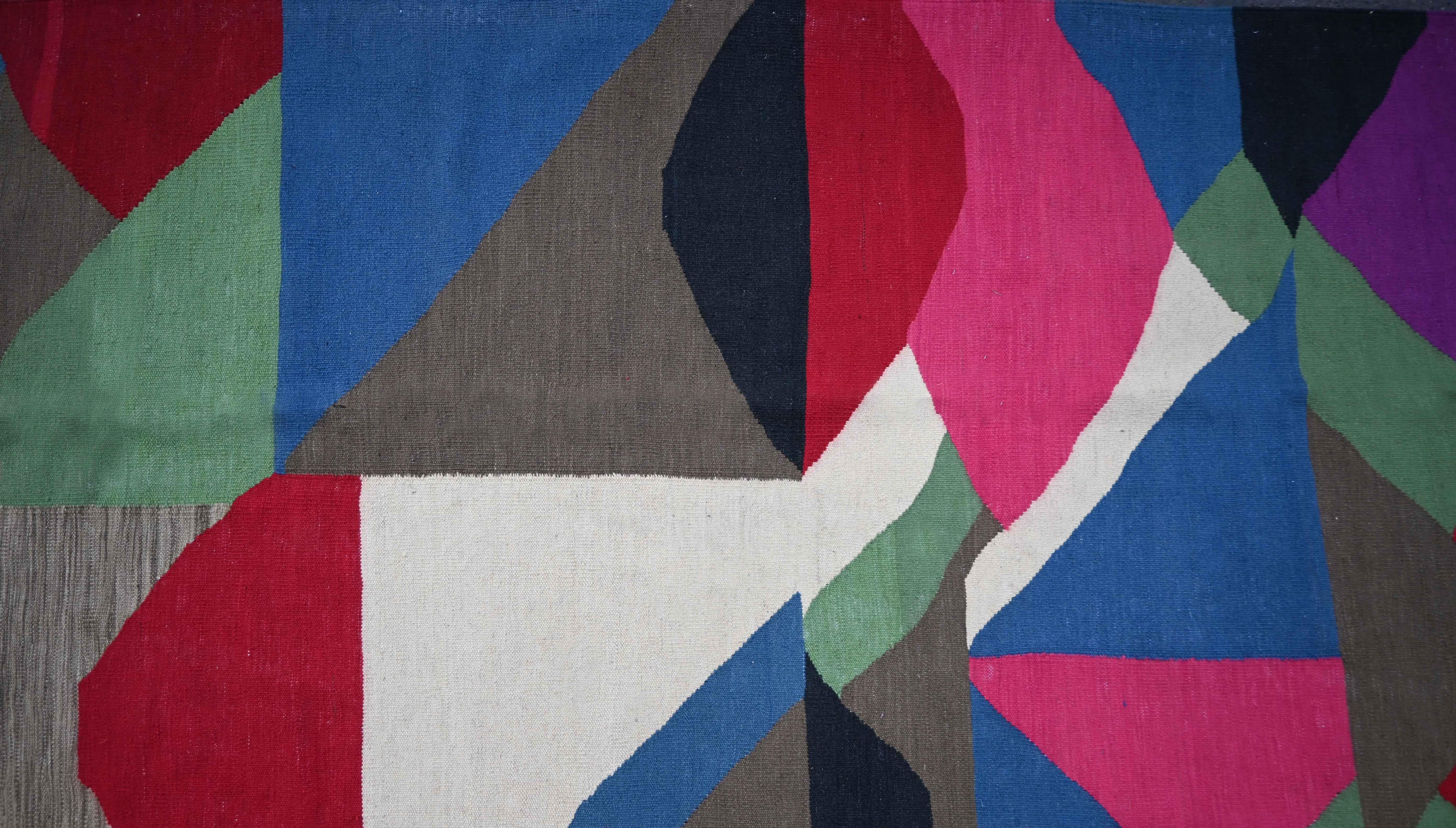 French Rug in the style of Sonia Delaunay - moderne carpet 300x200 Cm, Tapestry N 1524 For Sale