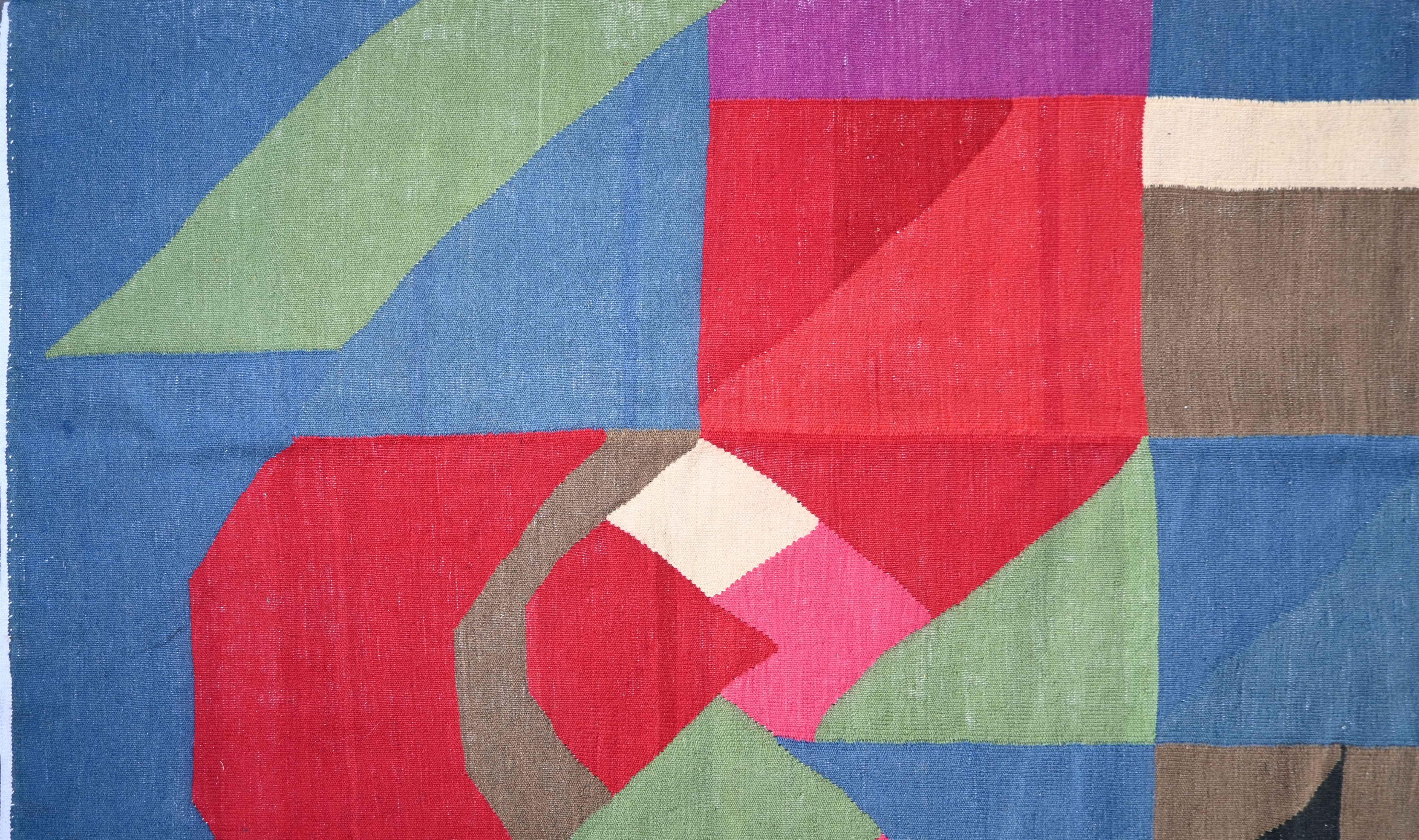 Wool Rug in the style of Sonia Delaunay - moderne carpet 300x200 Cm, Tapestry N 1524 For Sale