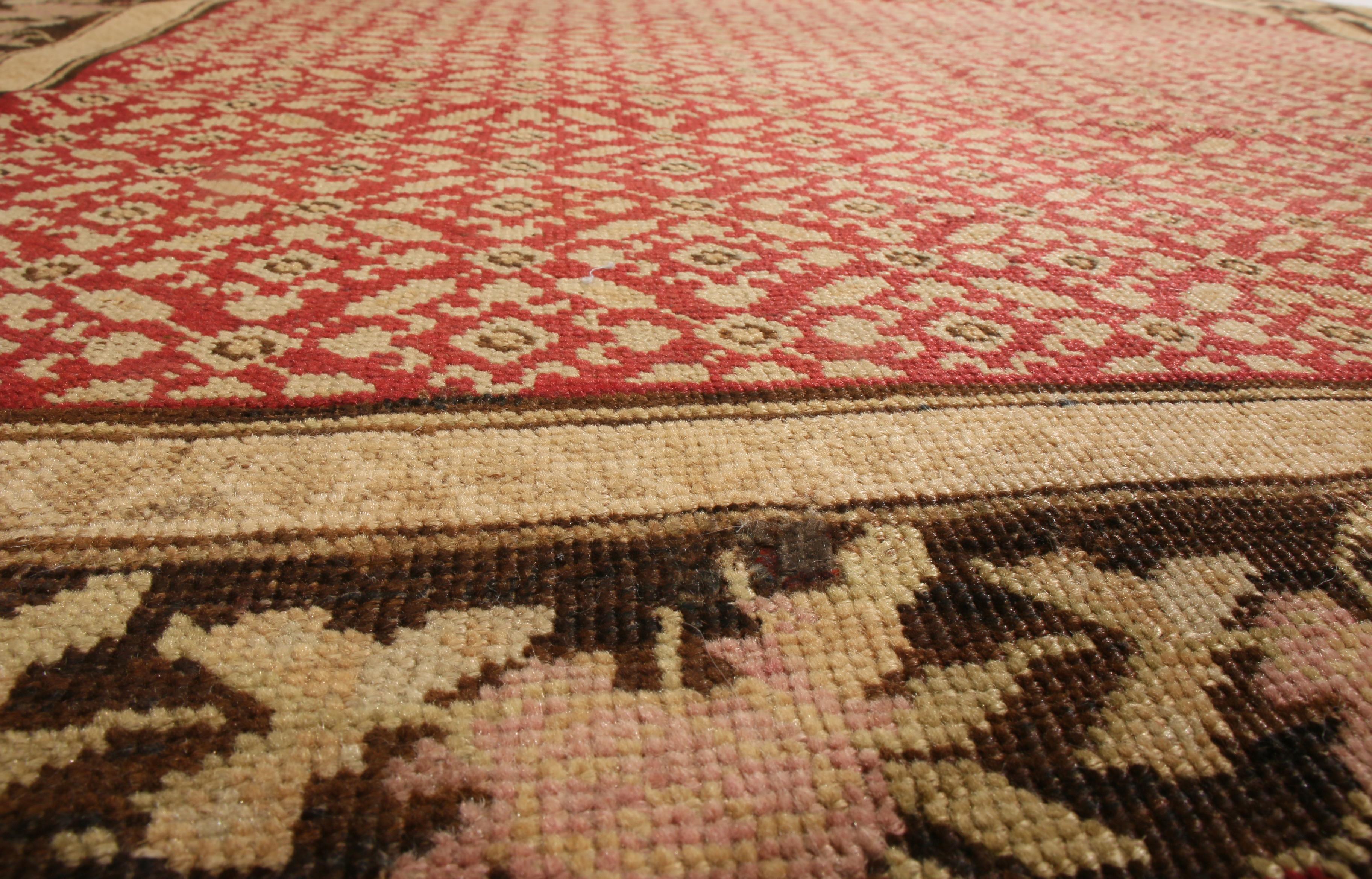 European Antique Karabagh Traditional Rug in Red, and Beige Geometric by Rug & Kilim For Sale