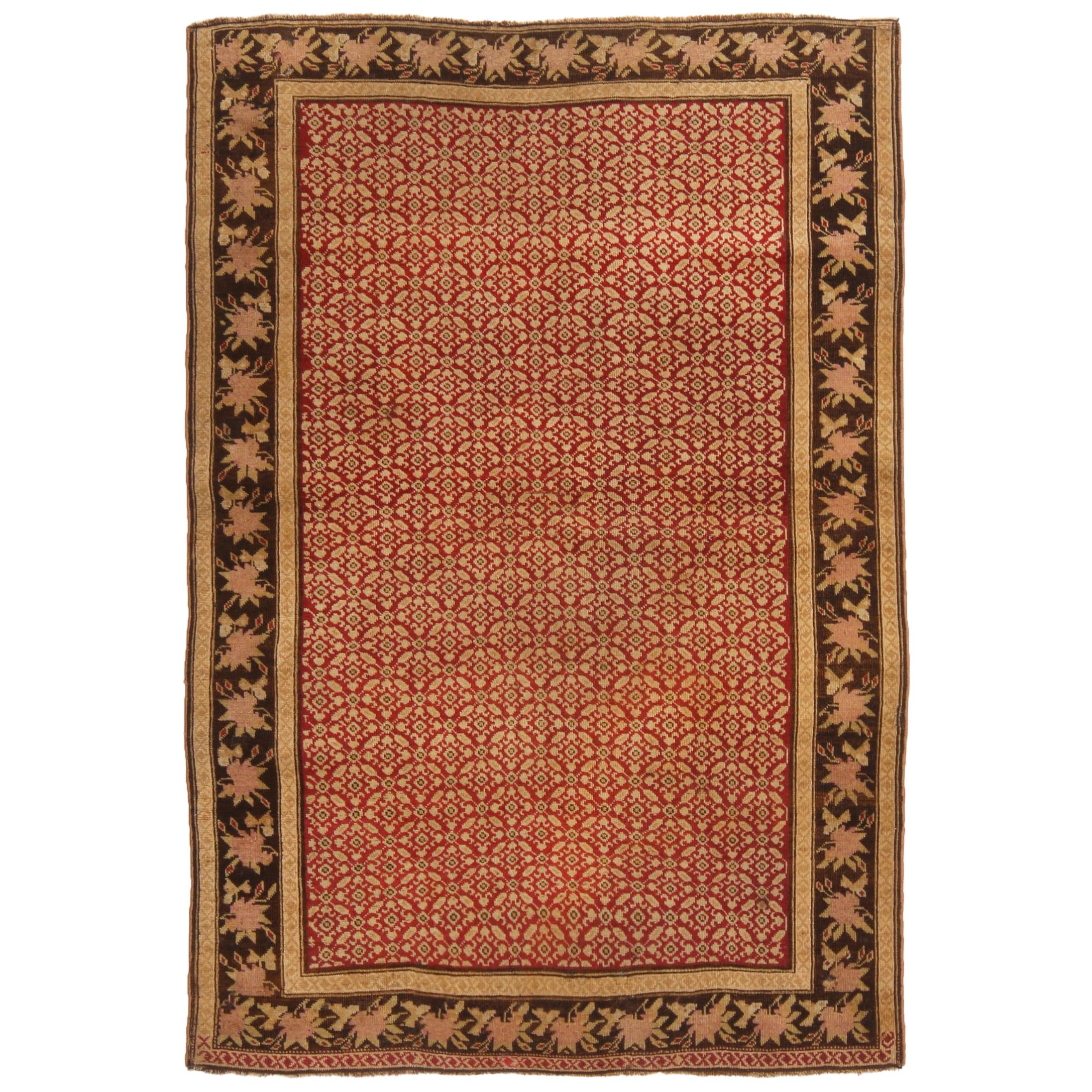 Tapis traditionnel antique Karabagh rouge et beige géométrique de Rug & Kilim