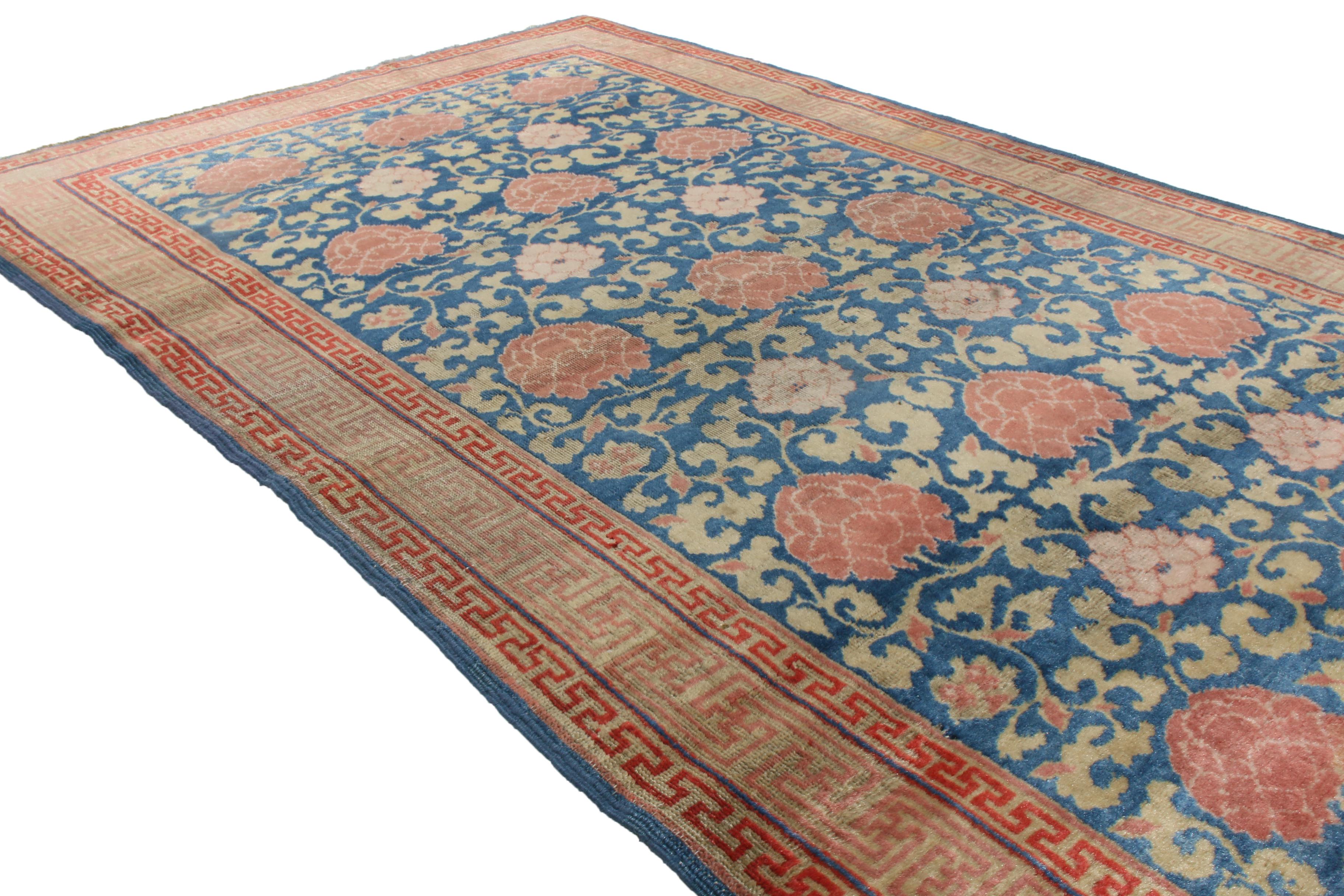 East Turkestani Antique Khotan Samarkand Transitional in Blue and Red Floral