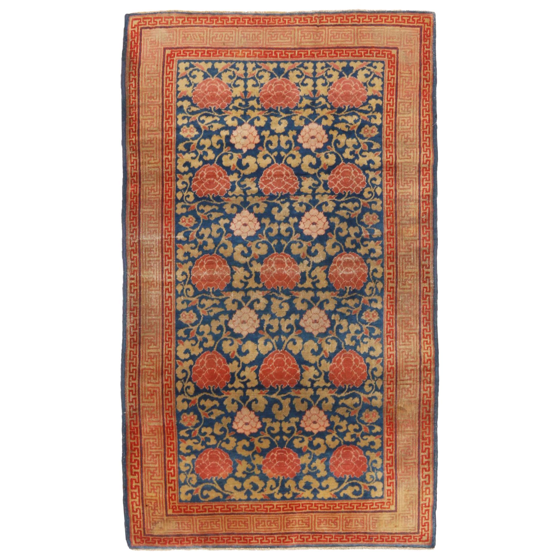 Antique Khotan Samarkand Transitional in Blue and Red Floral