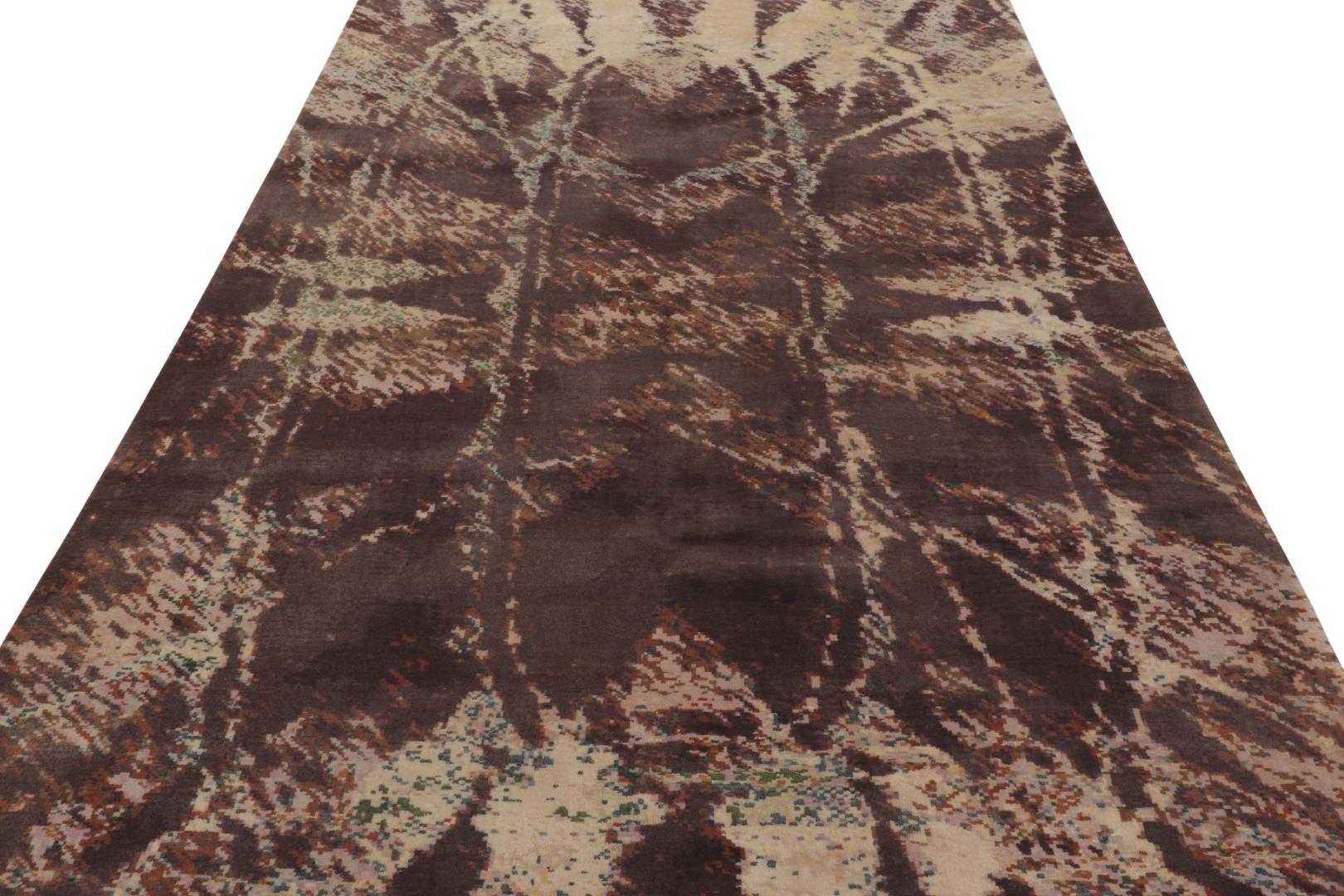 Indiano Rug & Kilim Tappeto ispirato all'Art Deco, Runner geometrico beige-marrone (a) Gallery in vendita