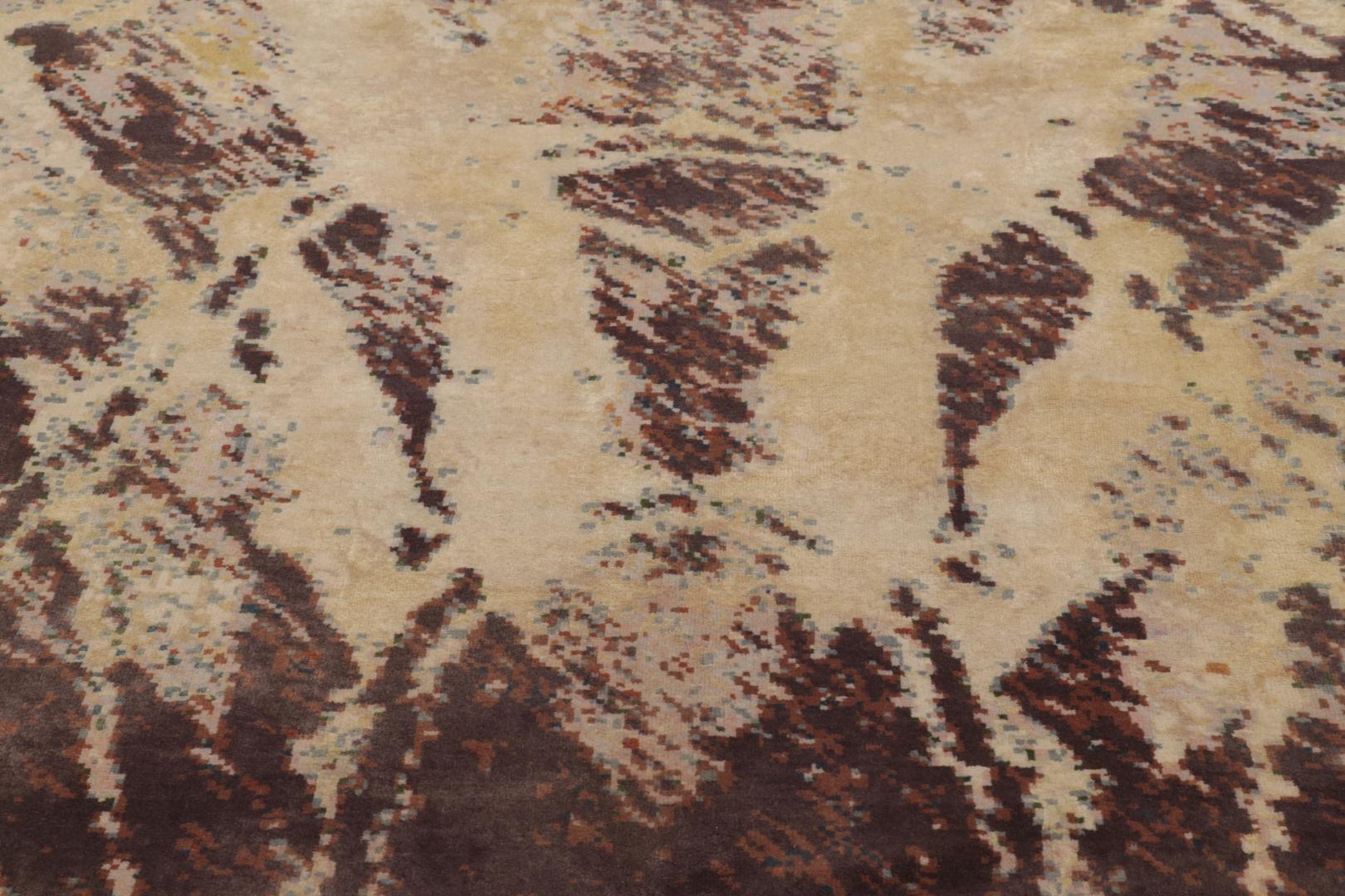 Annodato a mano Rug & Kilim Tappeto ispirato all'Art Deco, Runner geometrico beige-marrone (a) Gallery in vendita