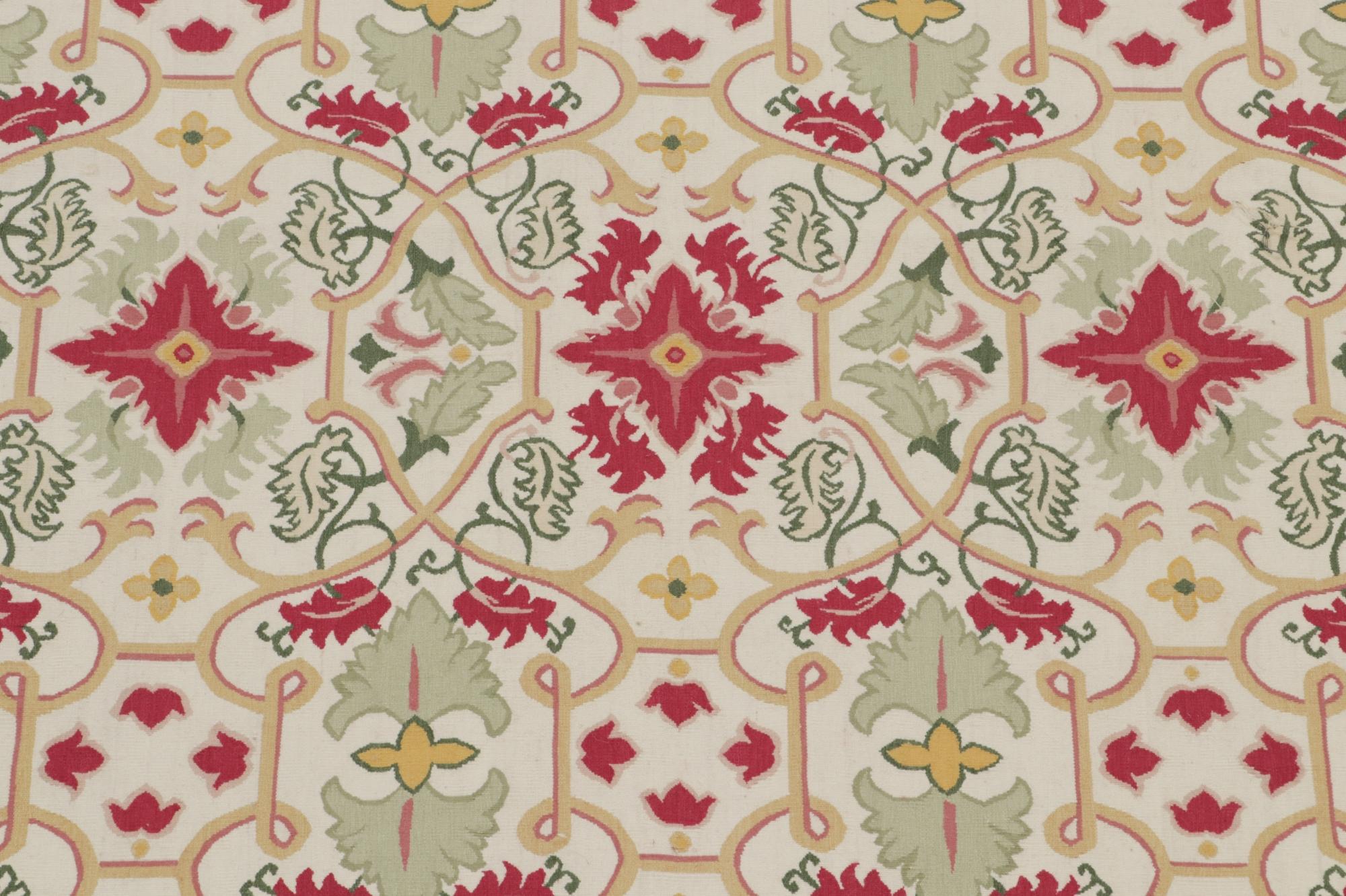 Late 20th Century Aubusson Style Flatweave with Green and Red Floral Patterns For Sale