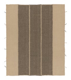 Rug & Kilim Contemporary Rez Kilim Flatweave Rug with Black & Beige Stripes