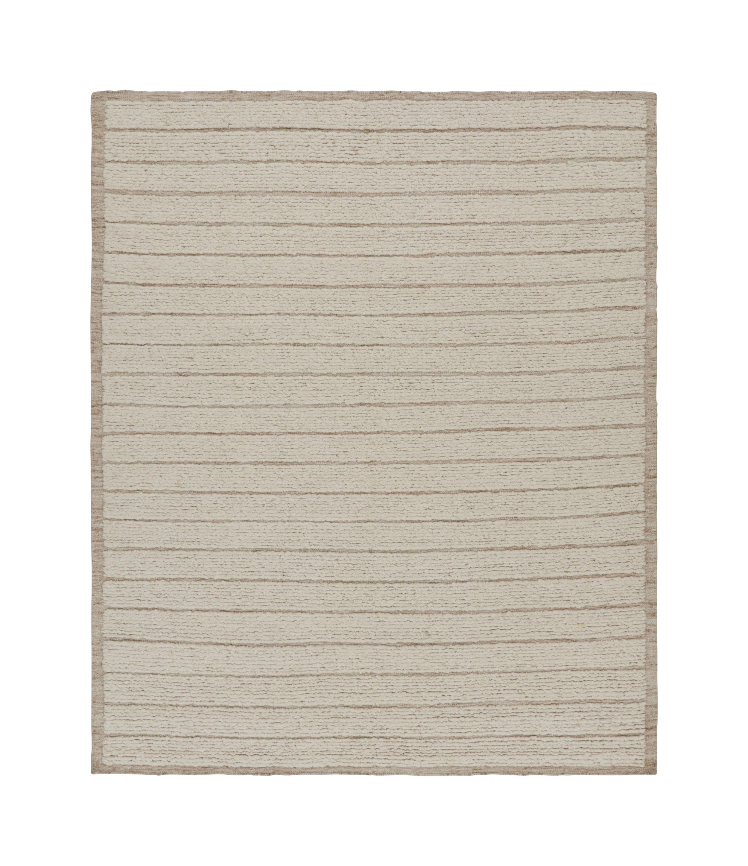 Hand-Knotted Rug & Kilim Contemporary Textural Rug in Cream and Beige with High-Low Stripes For Sale